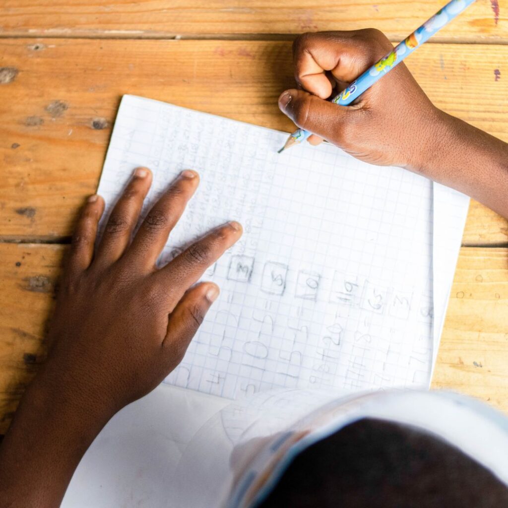 A child doing homeschool work