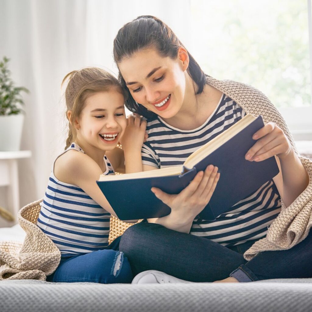 mother reading to daughter